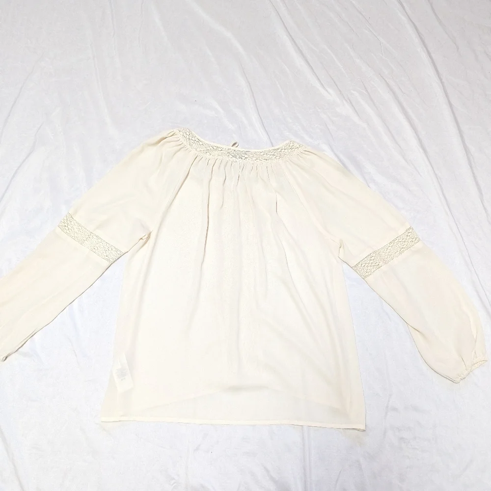 Chaps Cottagecore Cowgirl Boho Peasant Lace Trimmed Long Sleeve Blouse Medium - Picture 6 of 10